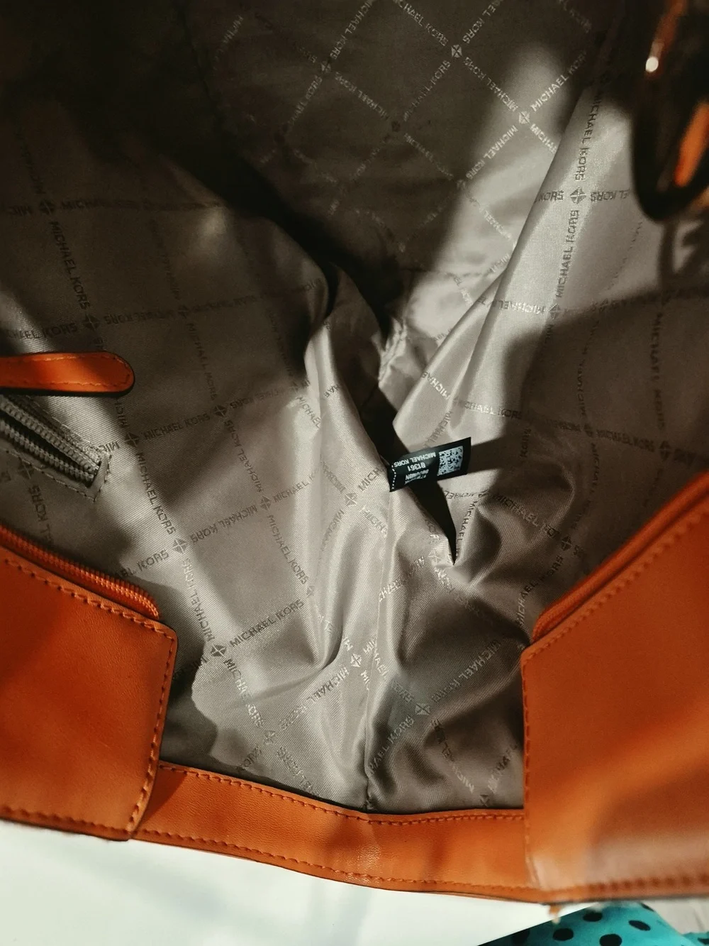 MICHAEL KORS Orange MK Logo Canvas Tote with Leather Trim